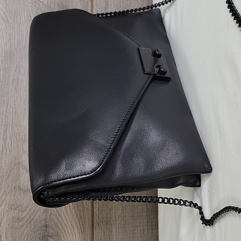 Loeffler Randall Black Leather Envelope Clutch Chain Strap Crossbody Bag - Picture 3 of 11